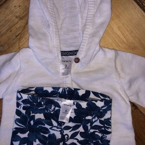 Carter’s white hoodie/Navy floral leggings SZ 3-6M